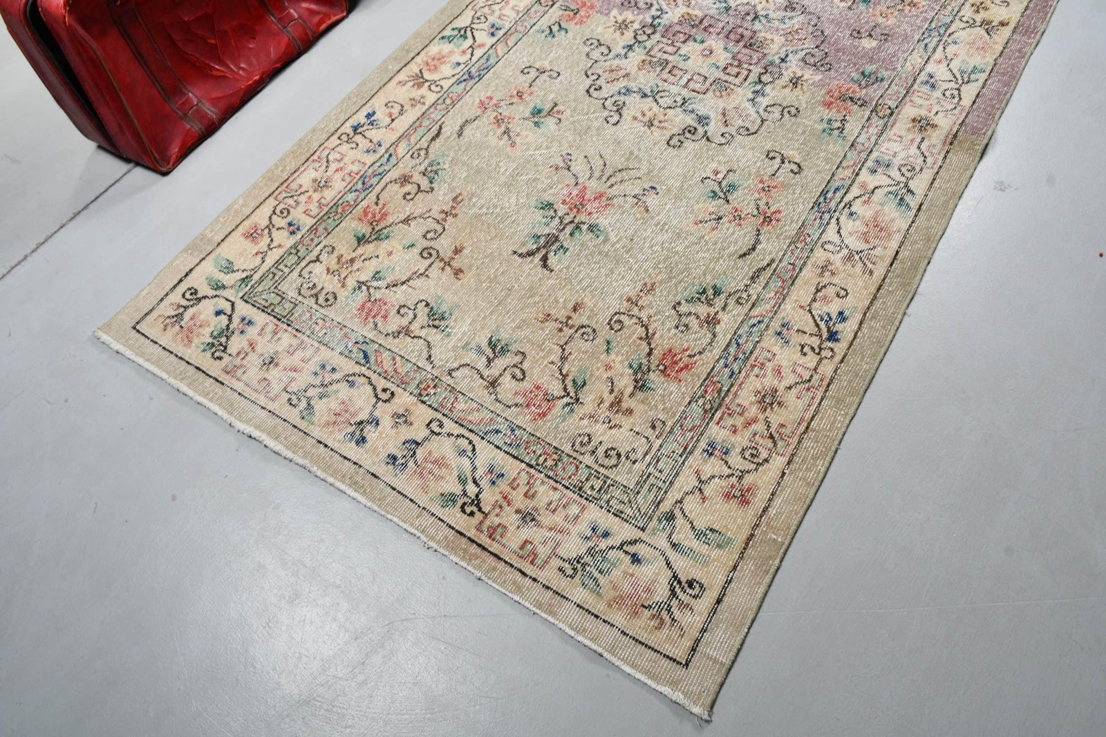 4,1×7,9 ft Turkish Rug, Vintage Area Rug, Brown Blue Bordered Rug