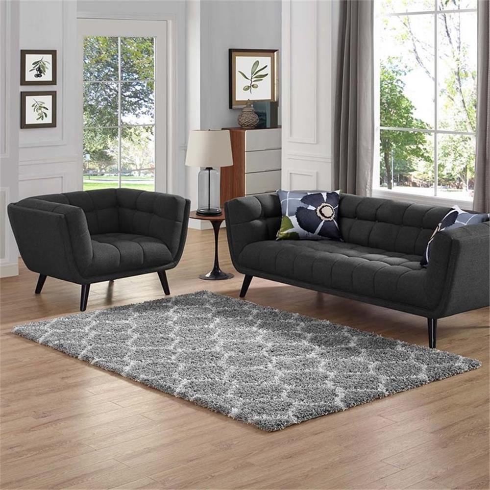 Modway Solvea 5′ x 8′ Moroccan Trellis Shag Area Rug in Gray and Ivory