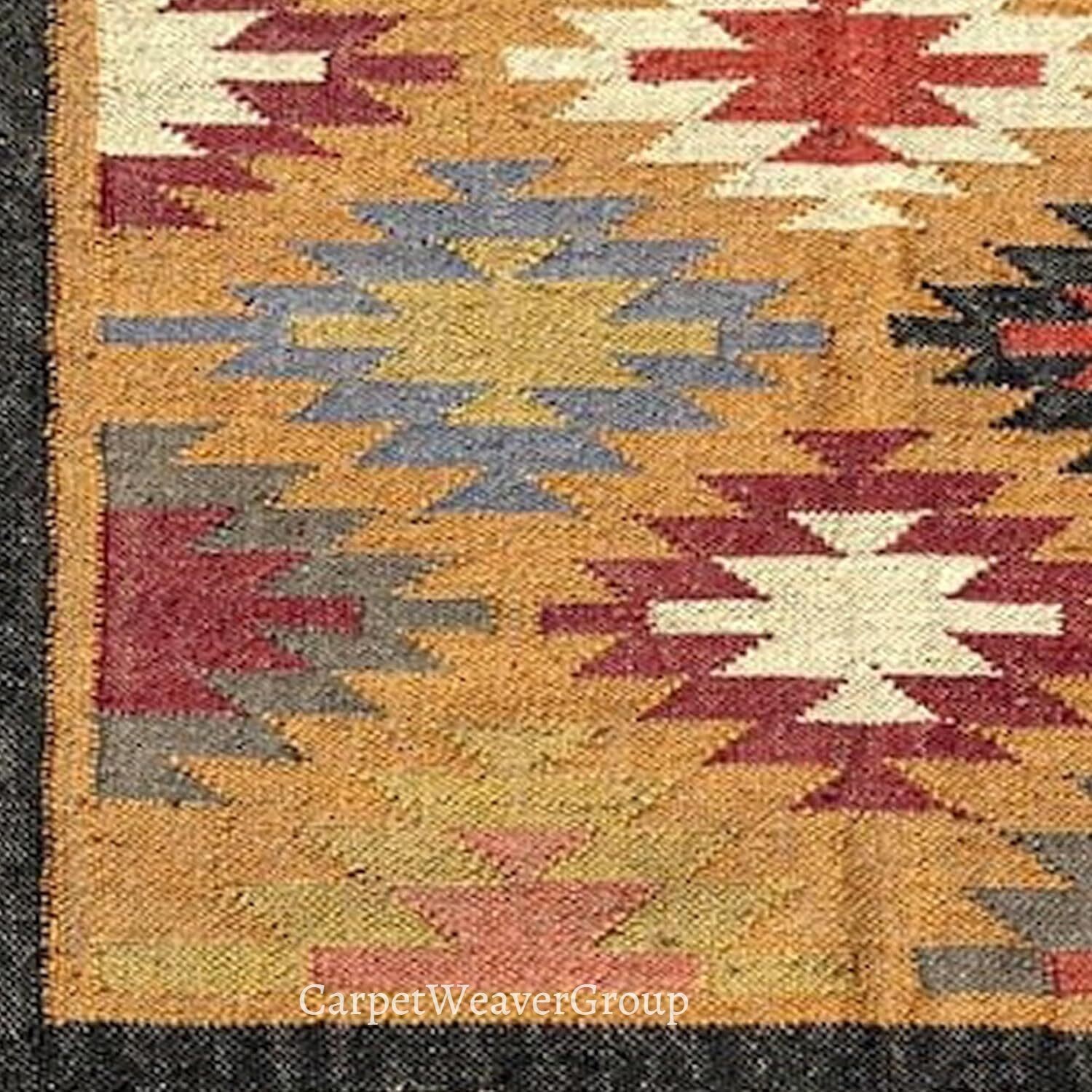 Handwoven Bohemian Wool Jute Kilim Rug – Available in Various Sizes