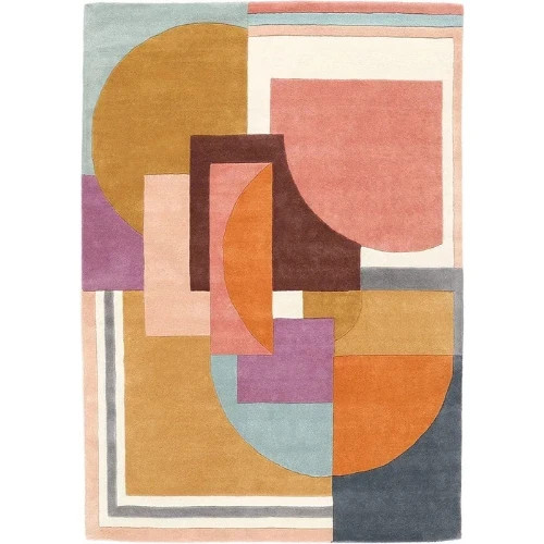 Modern Abstract Tufted Wool Rug Pastel Geometric Handmade Area Carpet