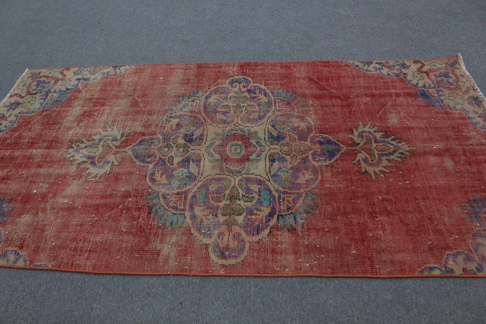 Rug, 4,2×8 ft Turkish Rug, Red Camouflage Rug Wool