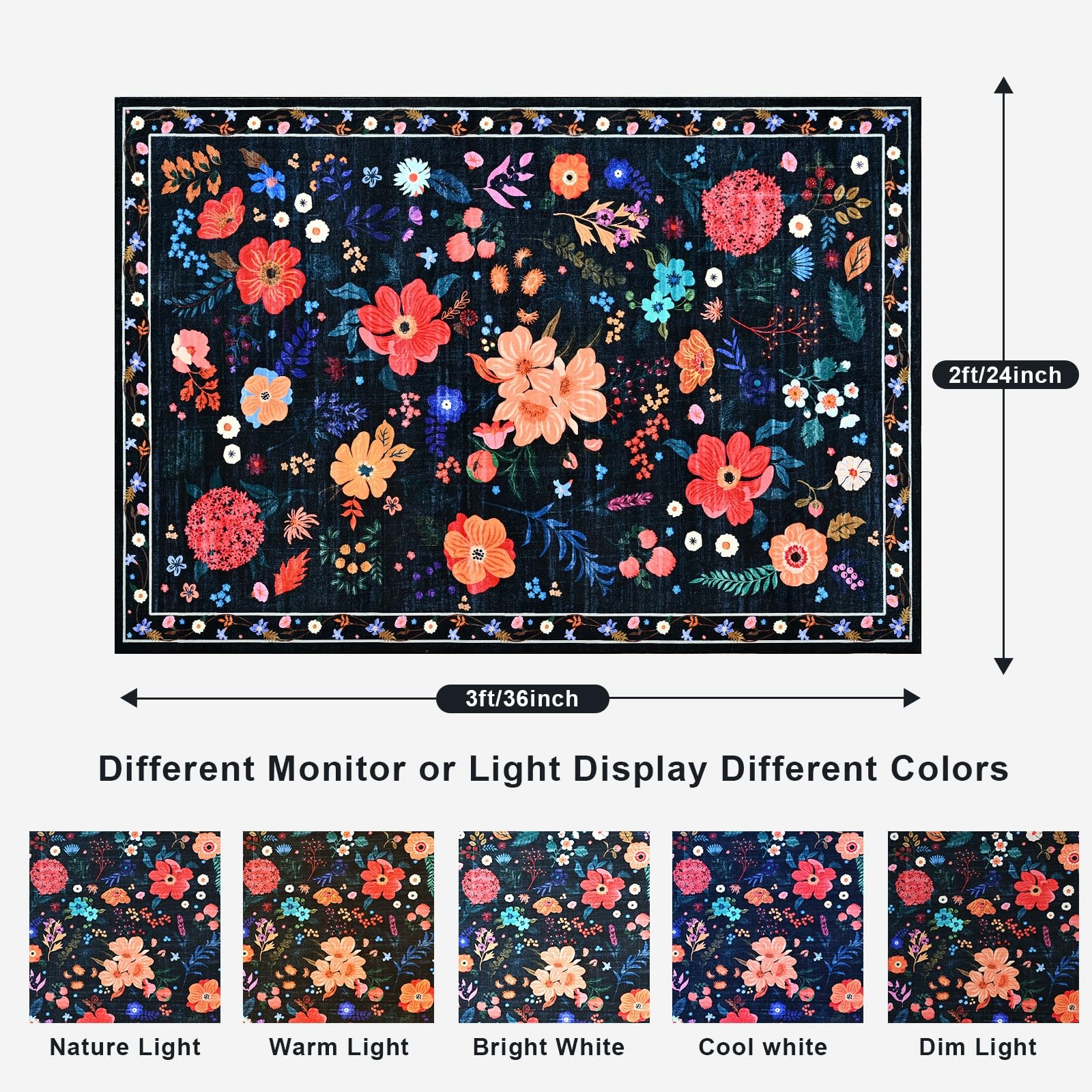 Boho Floral Entryway Rug 2×3 Washable NonSlip Vintage Carpet for Home