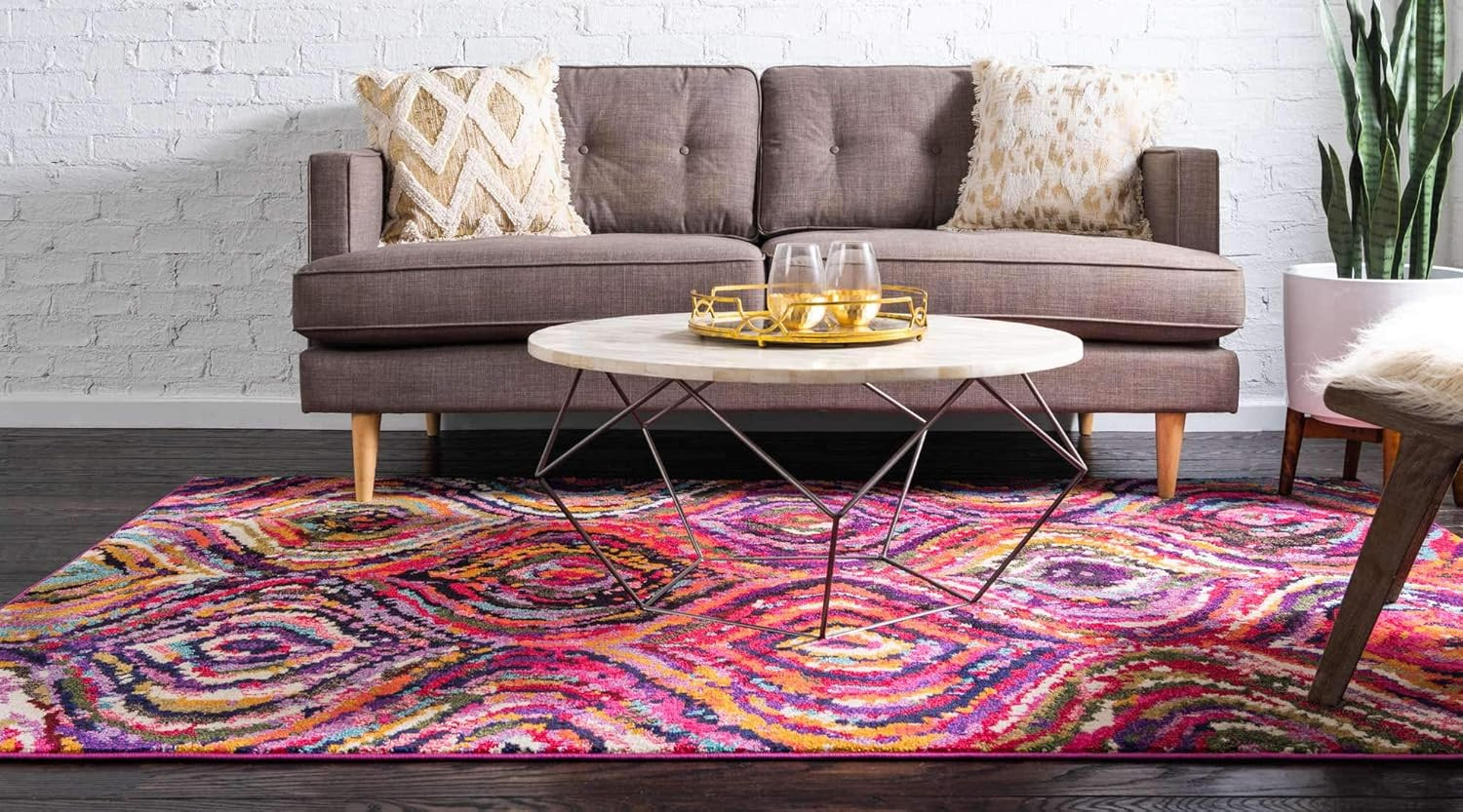 Vibrant Estrella Abstract Geometric Area Rug – 3’3″ x 5’3″ Multi/Pink