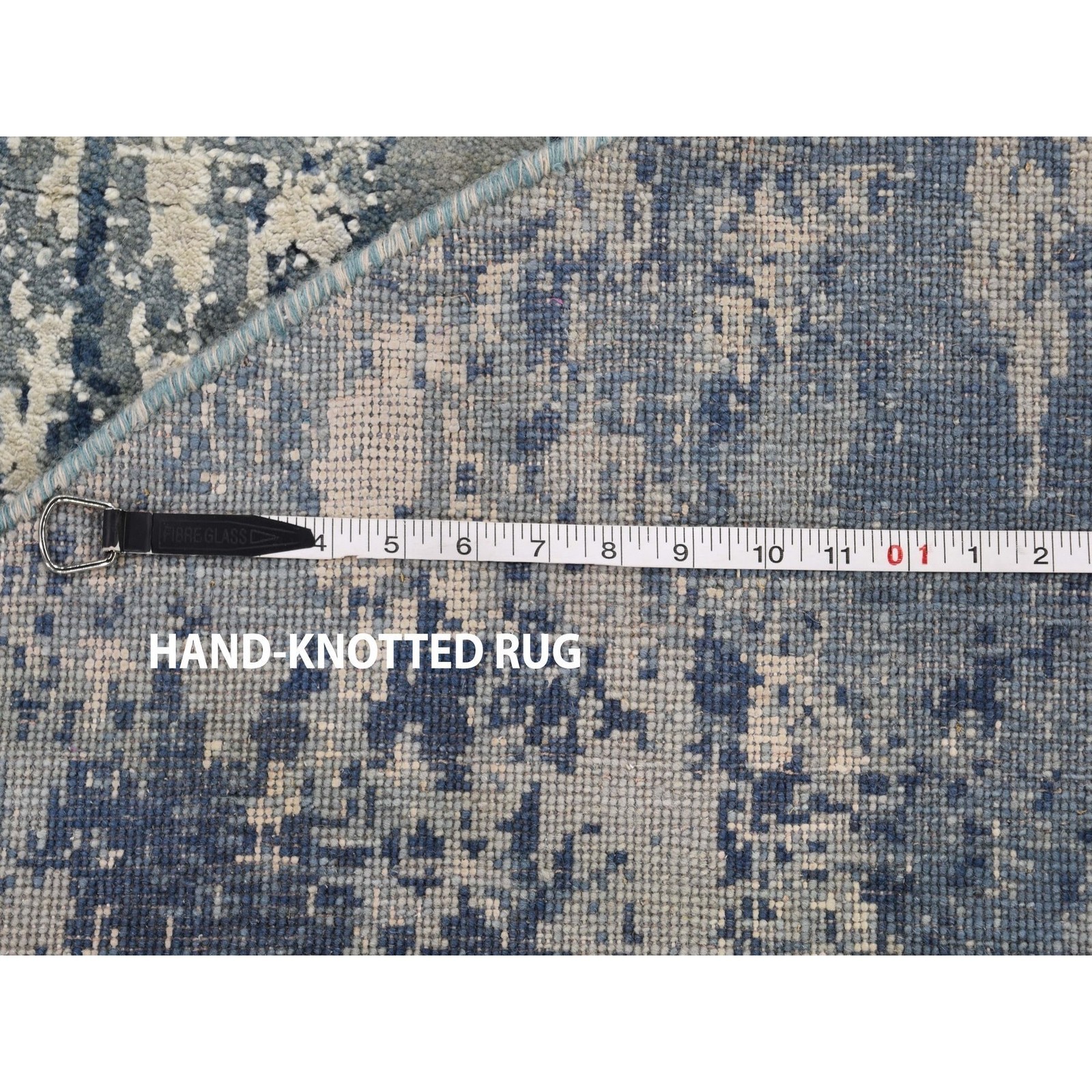 6’2″x6’2″ Round Abstract Design Wool and Pure Silk Blue Hand Knotted Rug R66755