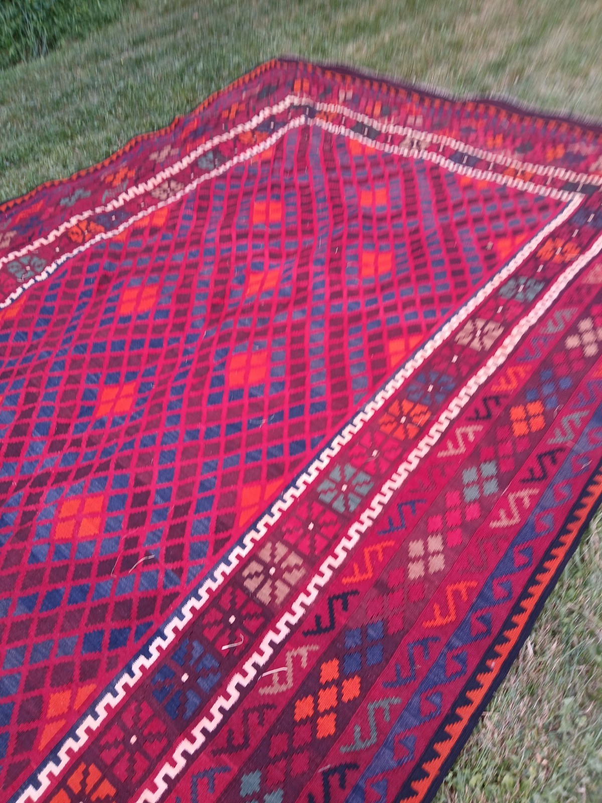 9×14 Ft Red Handwoven Killim, Vegetable-dyed Flatweave Area Rug Kilim Carpet.