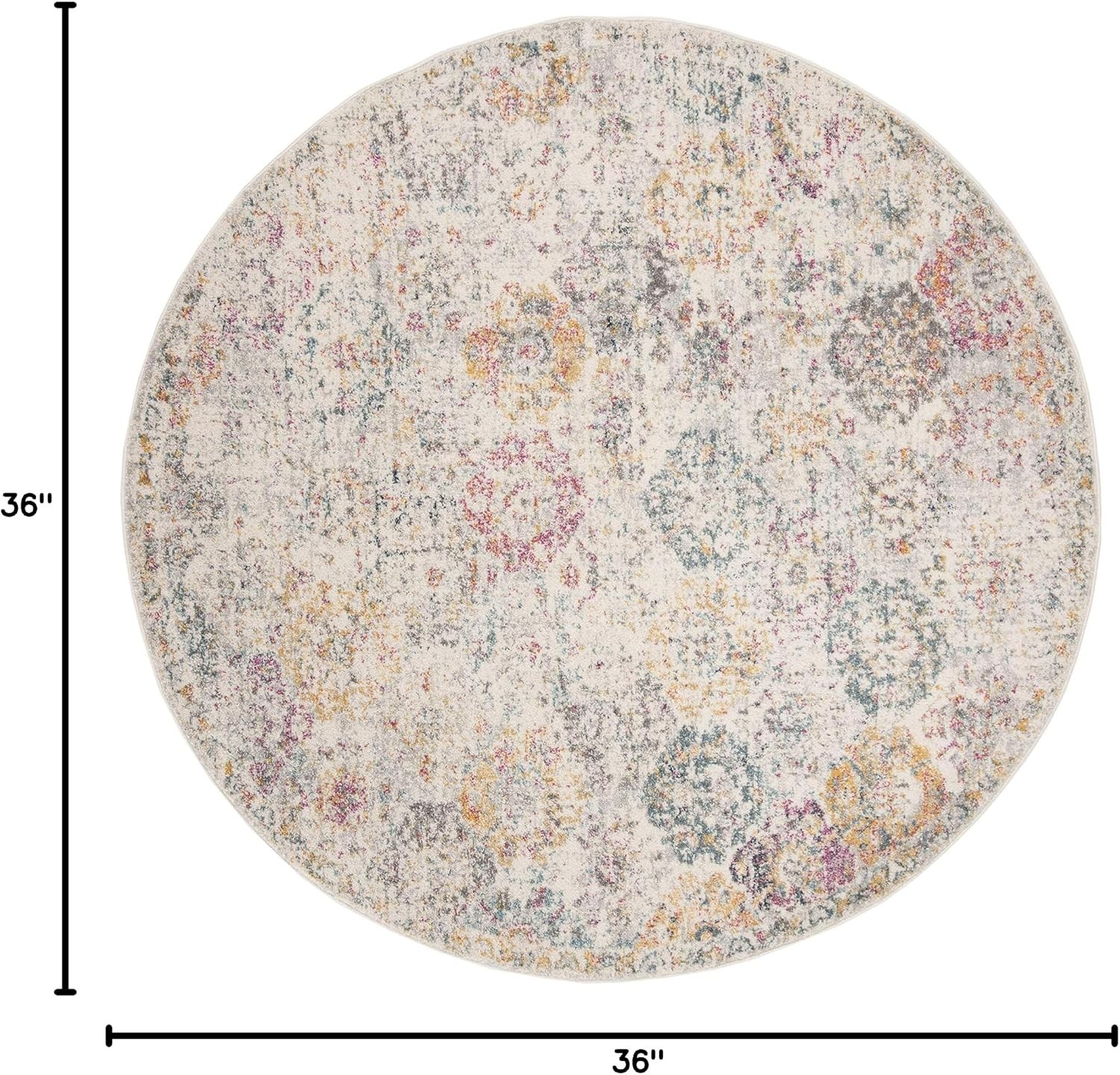 Madison Collection 3′ Round Grey / Gold Boho Chic Floral Medallion Trellis Di…