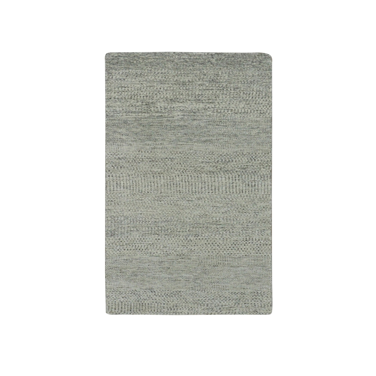 3’1″x5’7″ Stone Gray Undyed Wool Grass Design Hand Knotted Oriental Rug R79750