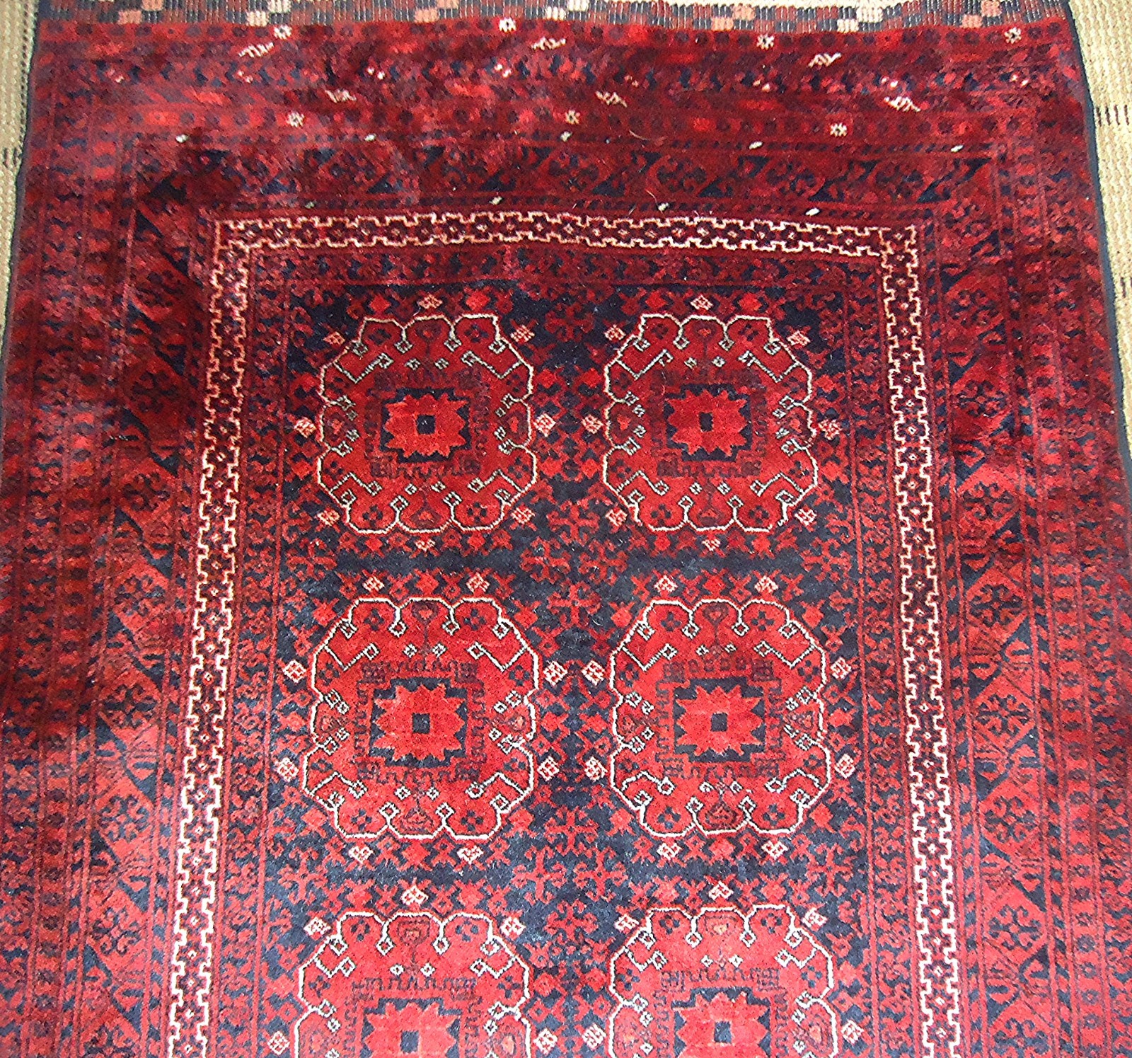 Elephant Foot Design Red Rug 4×6 Ft Vintage Oriental Rug, Geometric Afghan Rug
