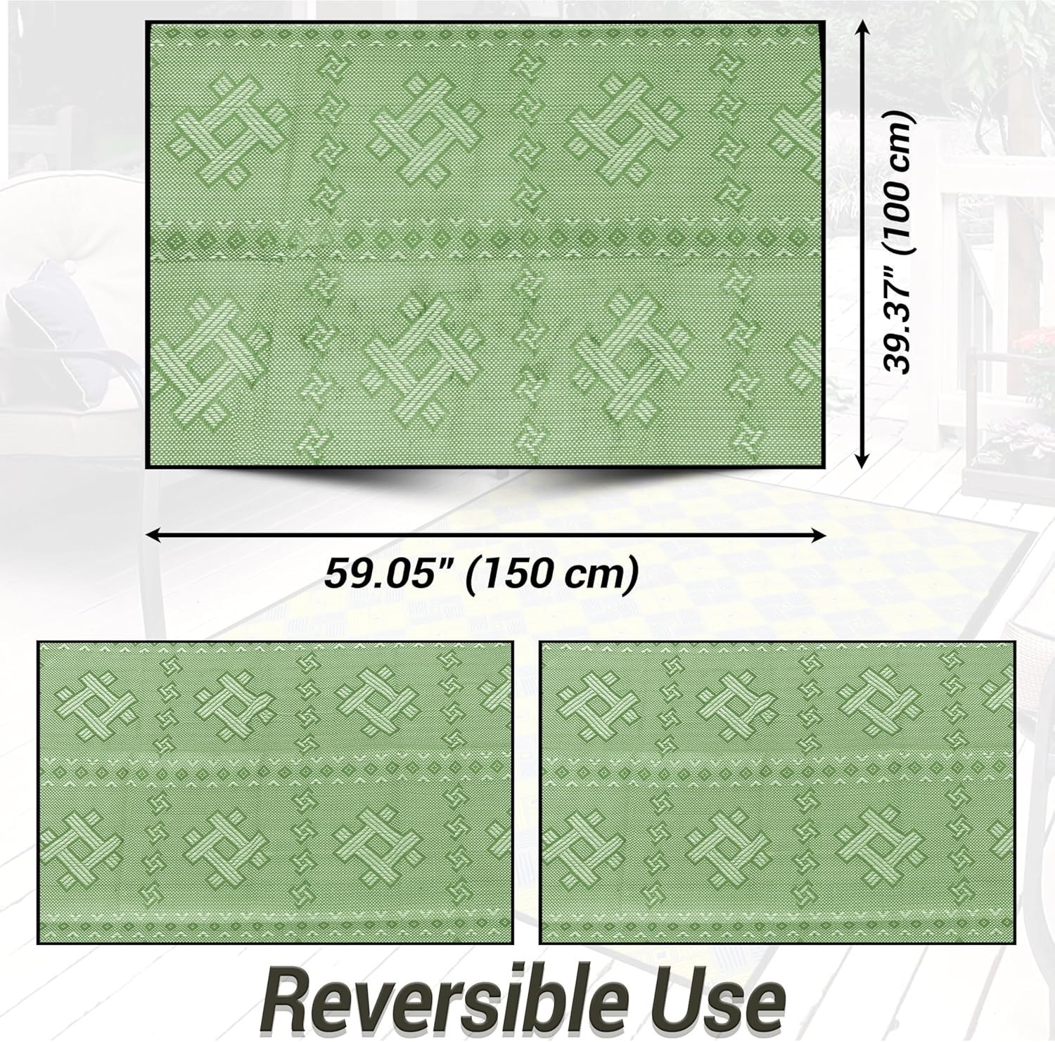 Elegant 5×3.3 ft Outdoor Rug – Recycled Plastic for Patios, Picnics & Balconies