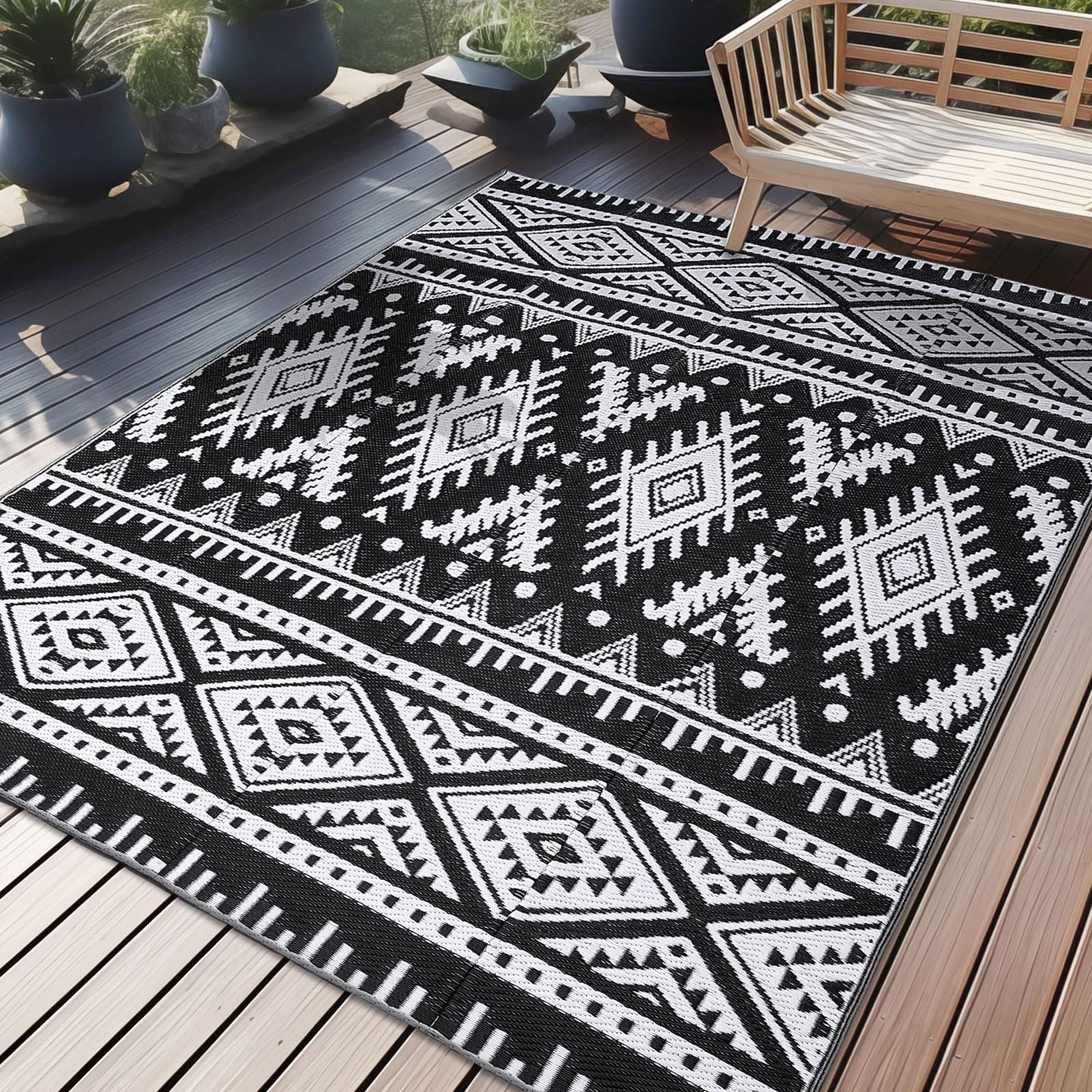 5×8 Feet Reversible Outdoor Rugs Waterproof RV Camping Area Rug Floor Carpet