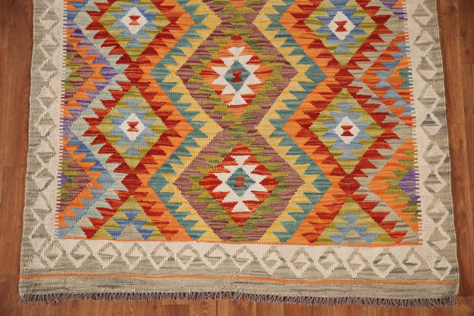 Geometric Wool Kilim Oriental Rug 4×6 South-western Flat-Weave Reversible Carpet