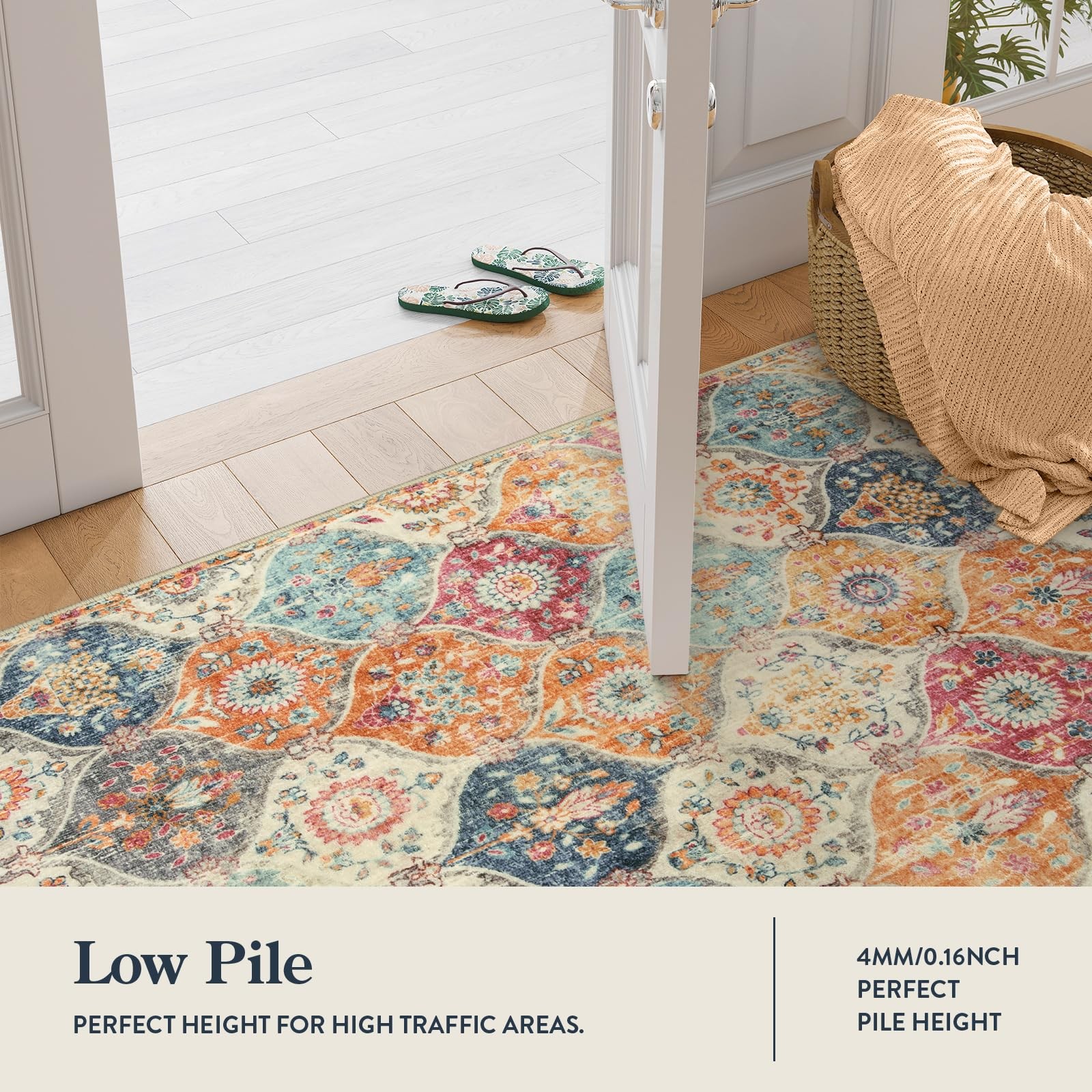 Moroccan Trellis Washable Rug 2×3 Feet Cream Multi Kitchen Entryway Mat