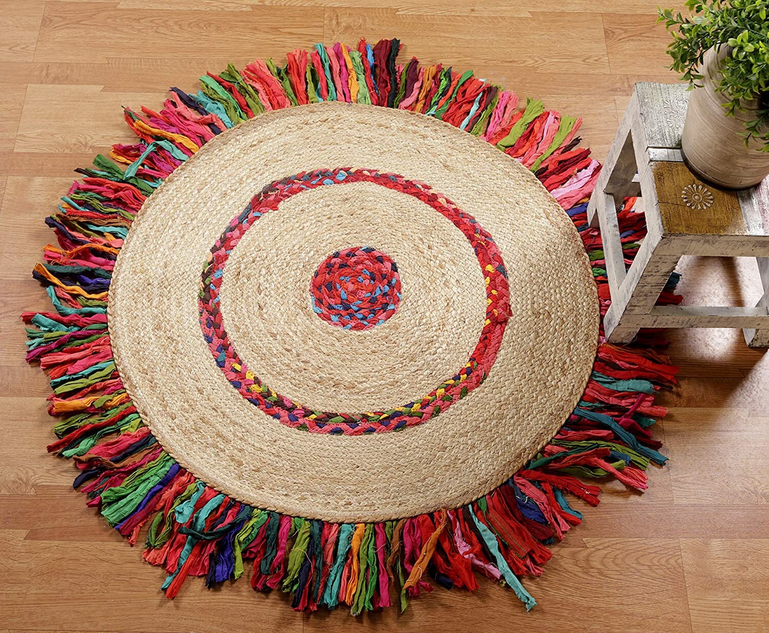 Carpet Jute Cotton Handmade Reversible Area Rug Round Modern Rustic Decor Rug