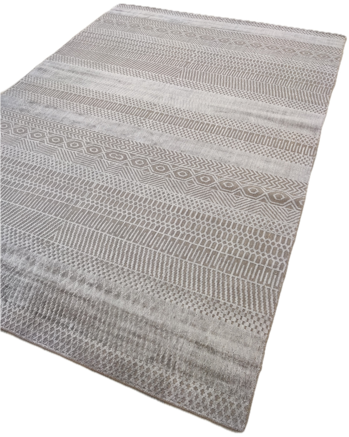 Modern Area Rug for Living Room Loom-made Woven Grey Wool Viscose 7 x 10 ft