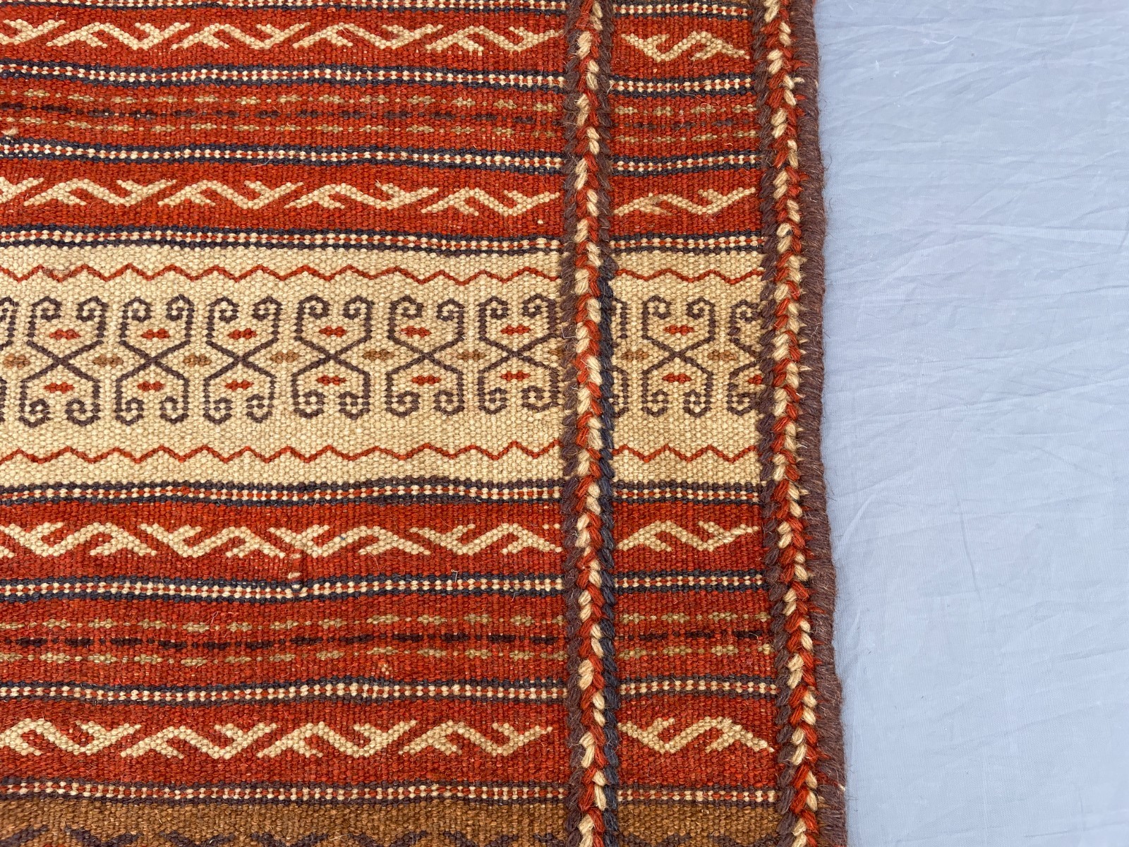 2×3 Handwoven Afghan Kilim Rug Tribal Wool Flatweave with Hooked Motifs N Stripe