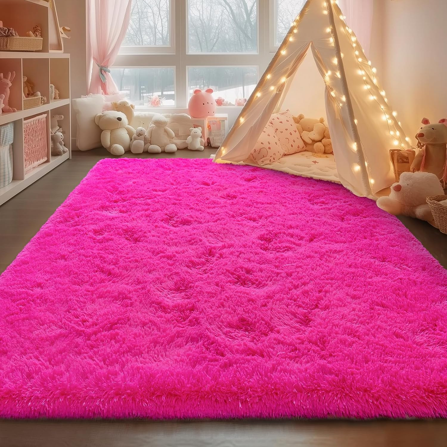 Ultra Soft Fluffy Hot Pink Rugs for Bedroom, 4X6 Feet Fluffy Shag Area Rugs for