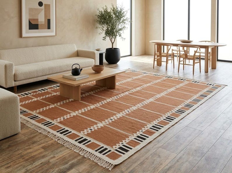 Scandinavian Swedish Kilim Wool Rug Tile Handmade Flat weave Boho Large Area Rug