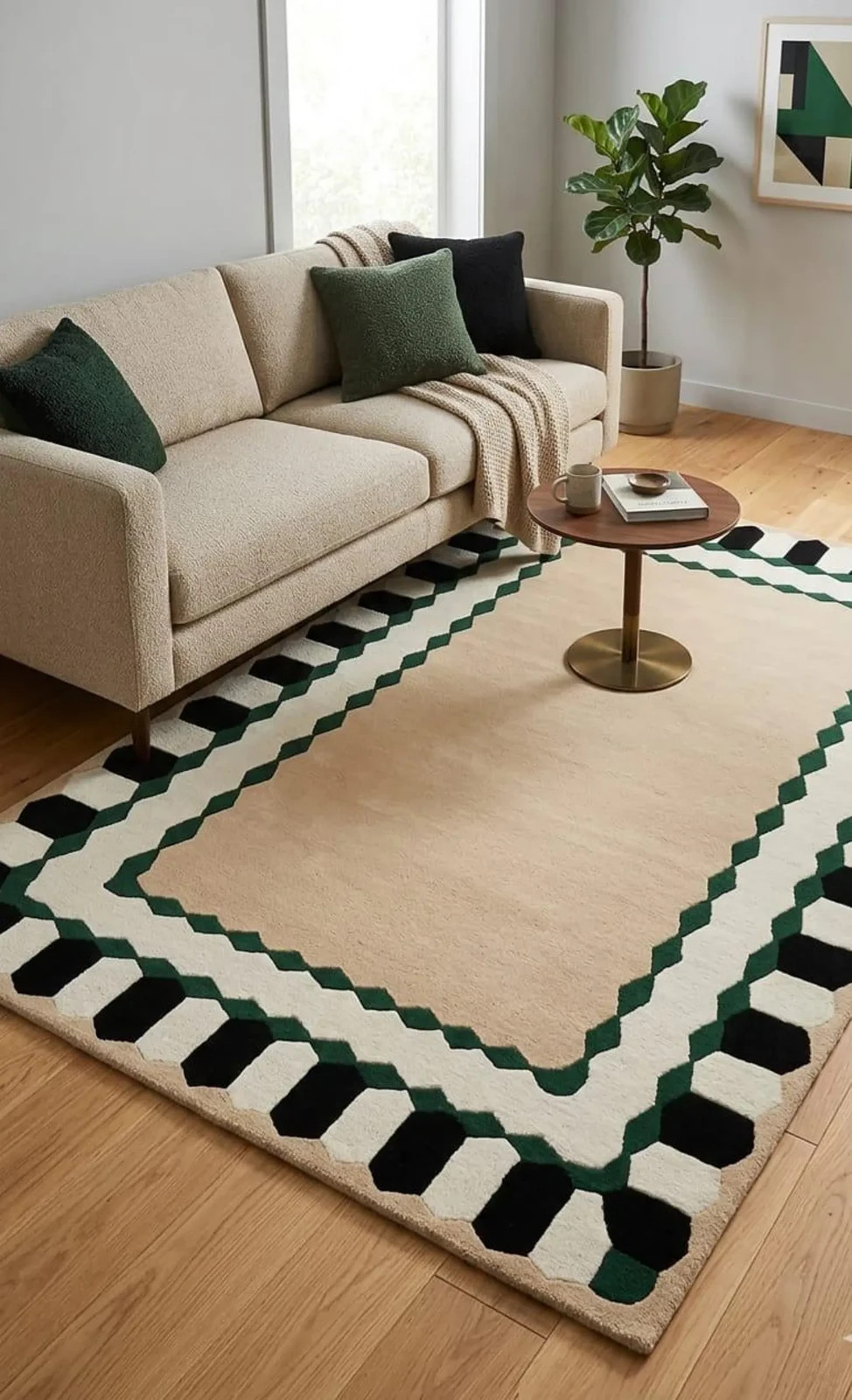 Hand Tufted Wool Rug, Geometric Border Modern Handmade Area Rug Carpet.