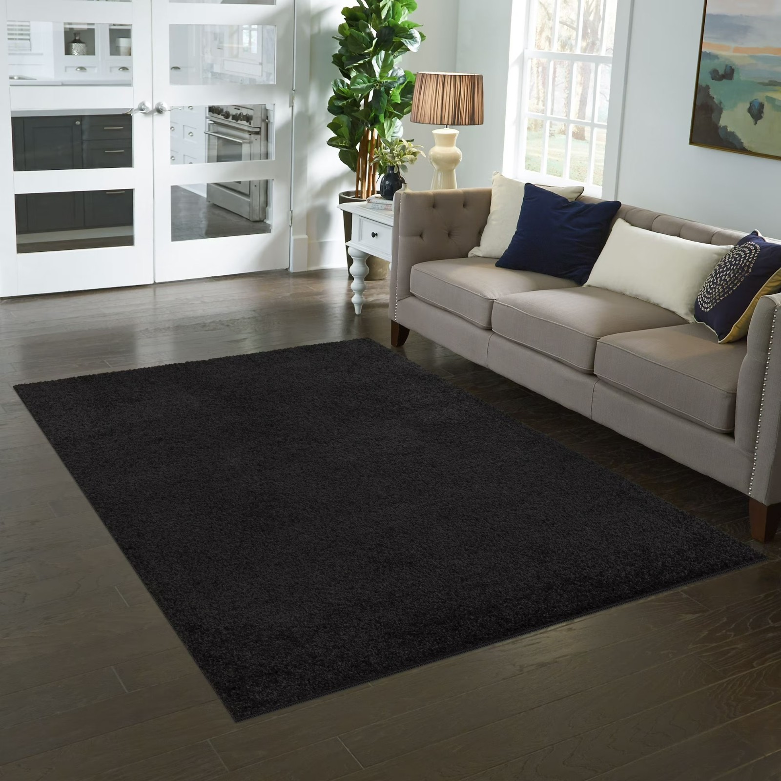 Mainstays Traditional Solid Black Shag Indoor Area Rug 5 x 7 ft