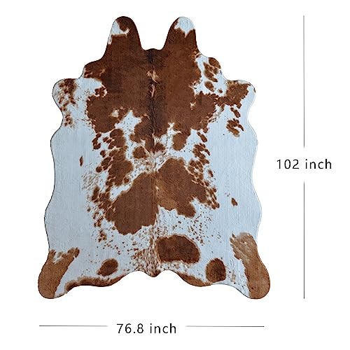 Premium Brown Cowhide 6.4 x 8.5 ft Area Rug – Faux Cow Fur Rug, Soft
