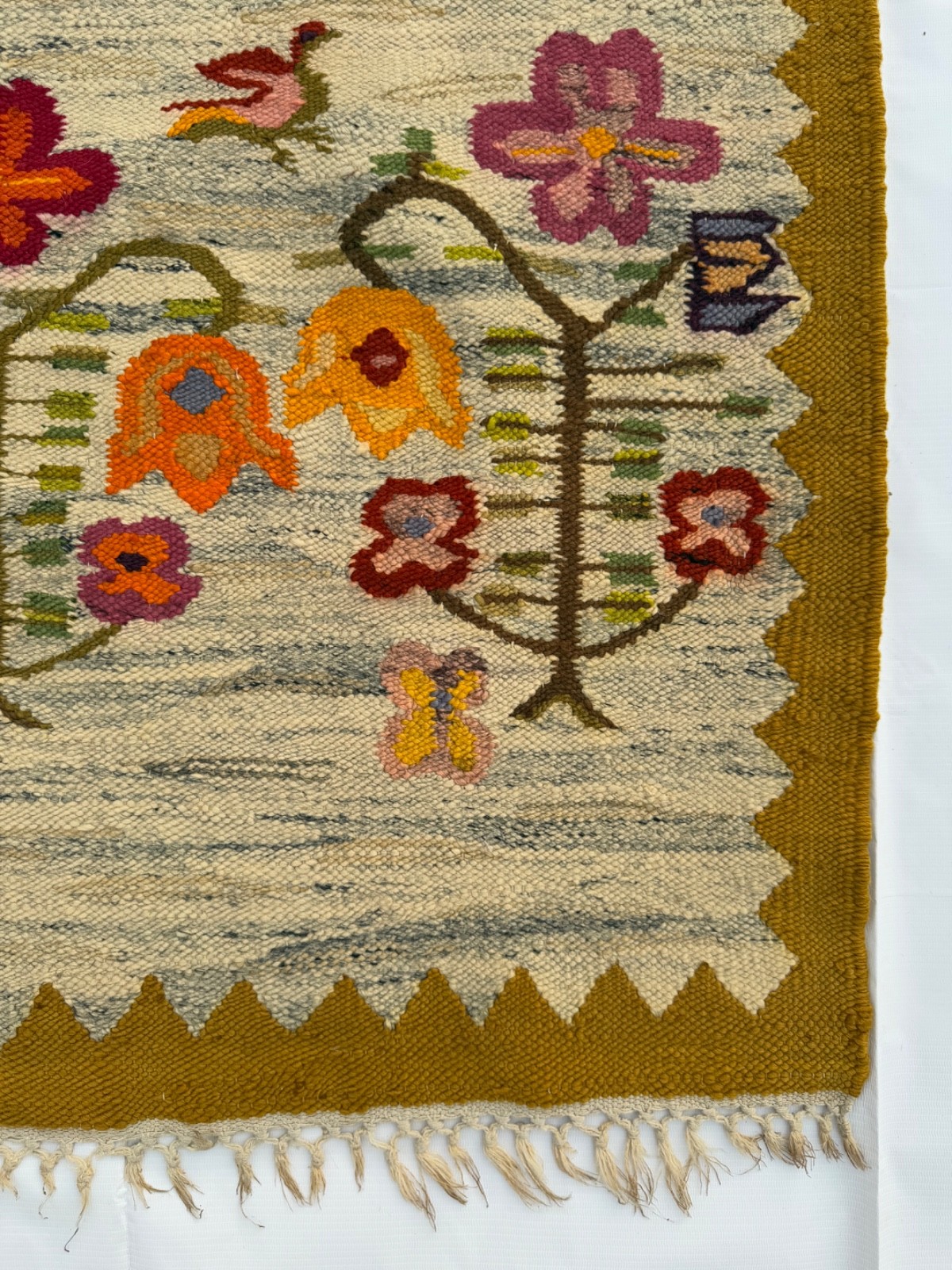 Vintage Hand Woven European Polandi Wool Weaving Tapestry Kilim Rug 5’2″x3’1″ Ft