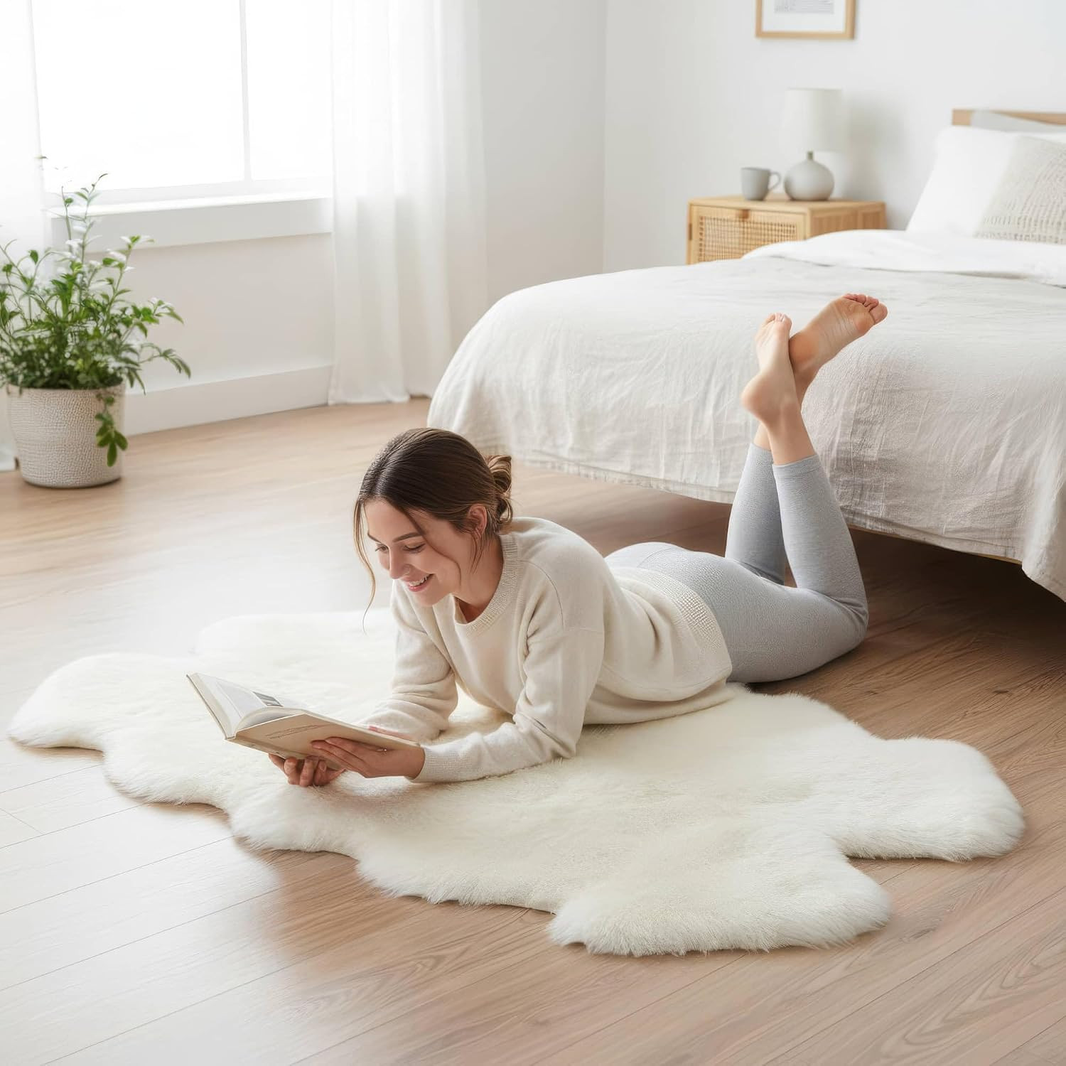 Premium Fluffy Sheepskin Rug – Four Pelt Fur Rugs for Living Room, Bedroom or Fi