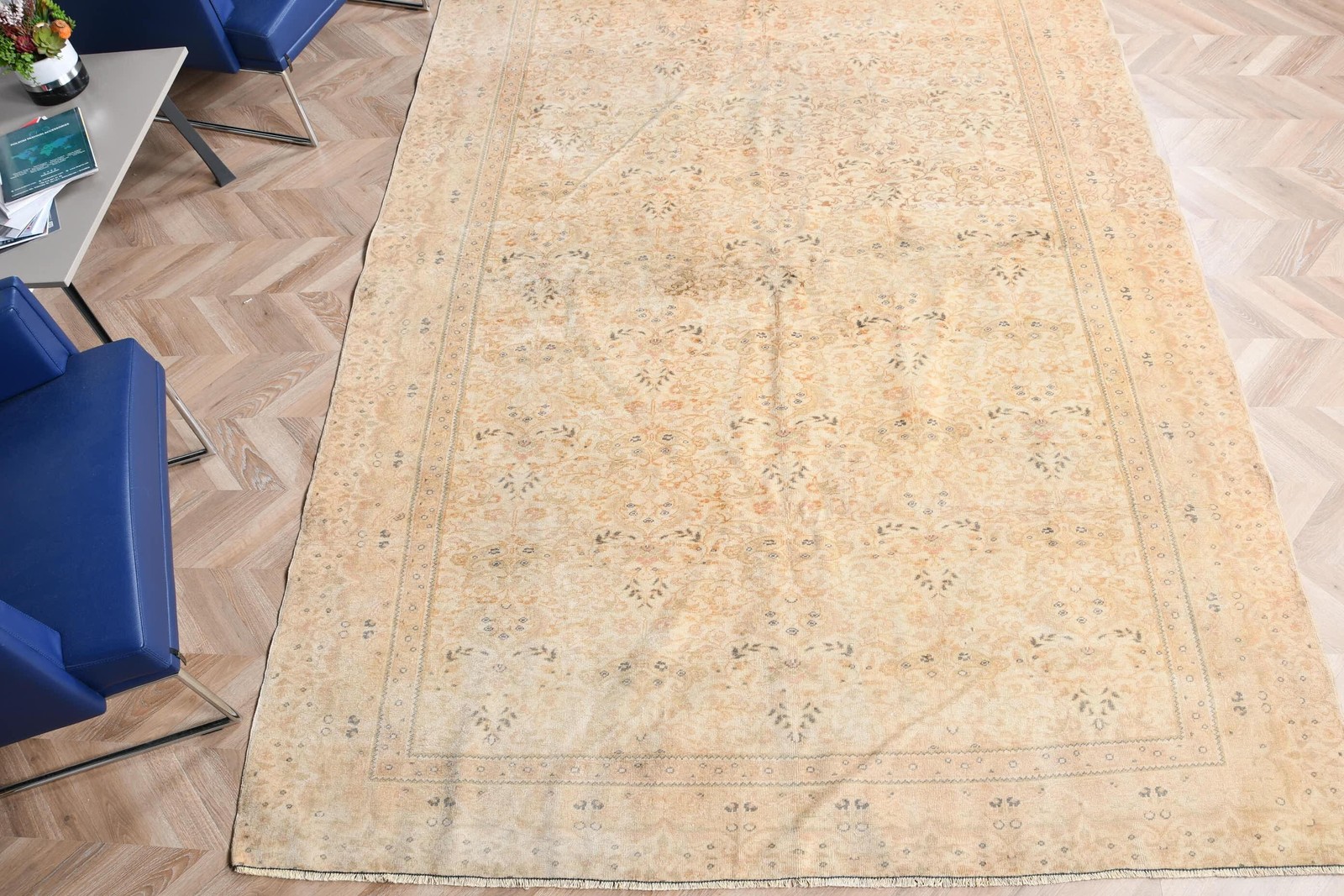 Vintage Turkish Rug, Large 6,6×9,6 ft (200×293 cm) Rug, Brown Oriental Wool Rug