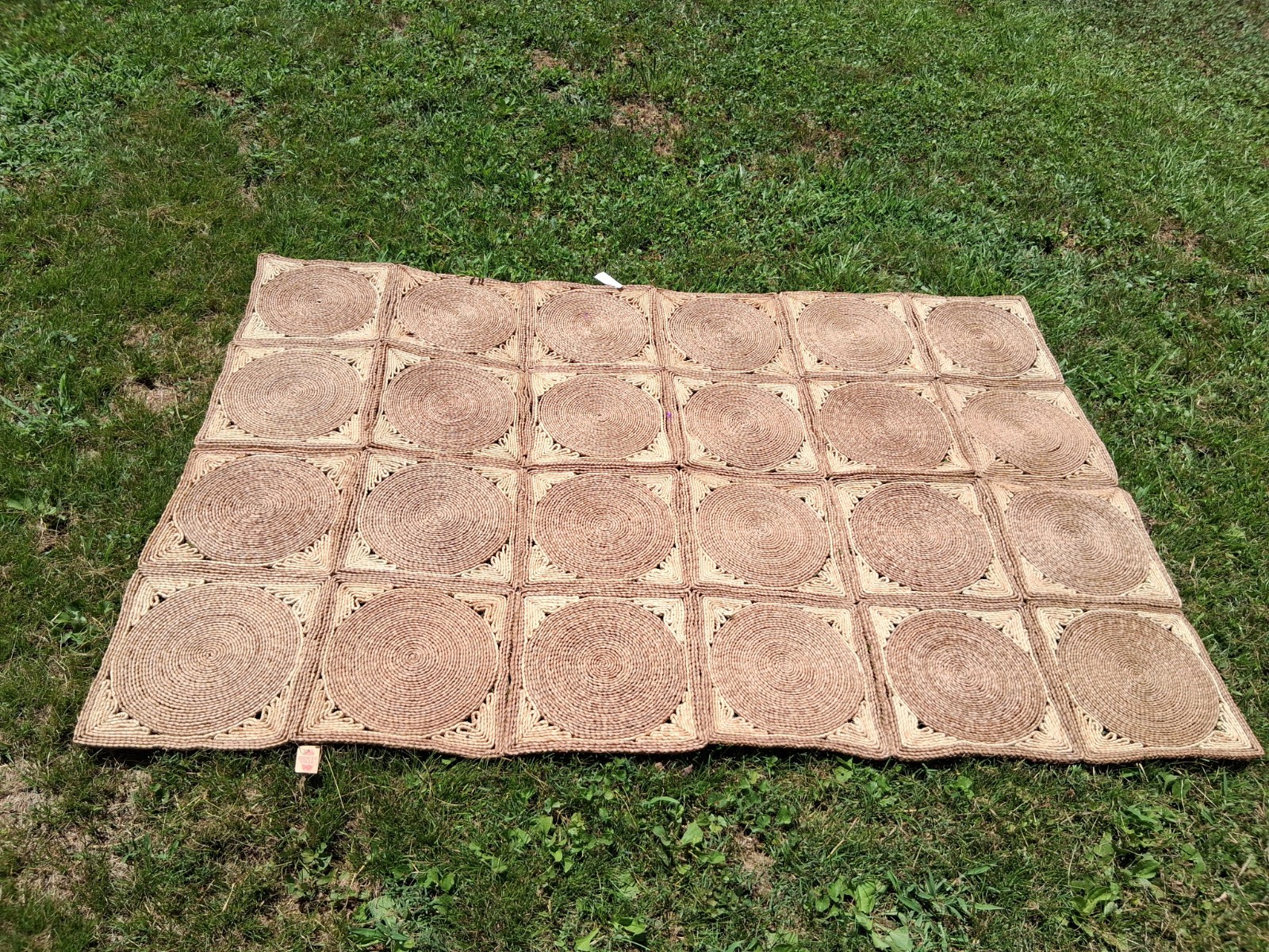 Vtg Rattan Rug Handcrafted Woven Trivet Area Carpet Boho Maize Reed Rush Grass