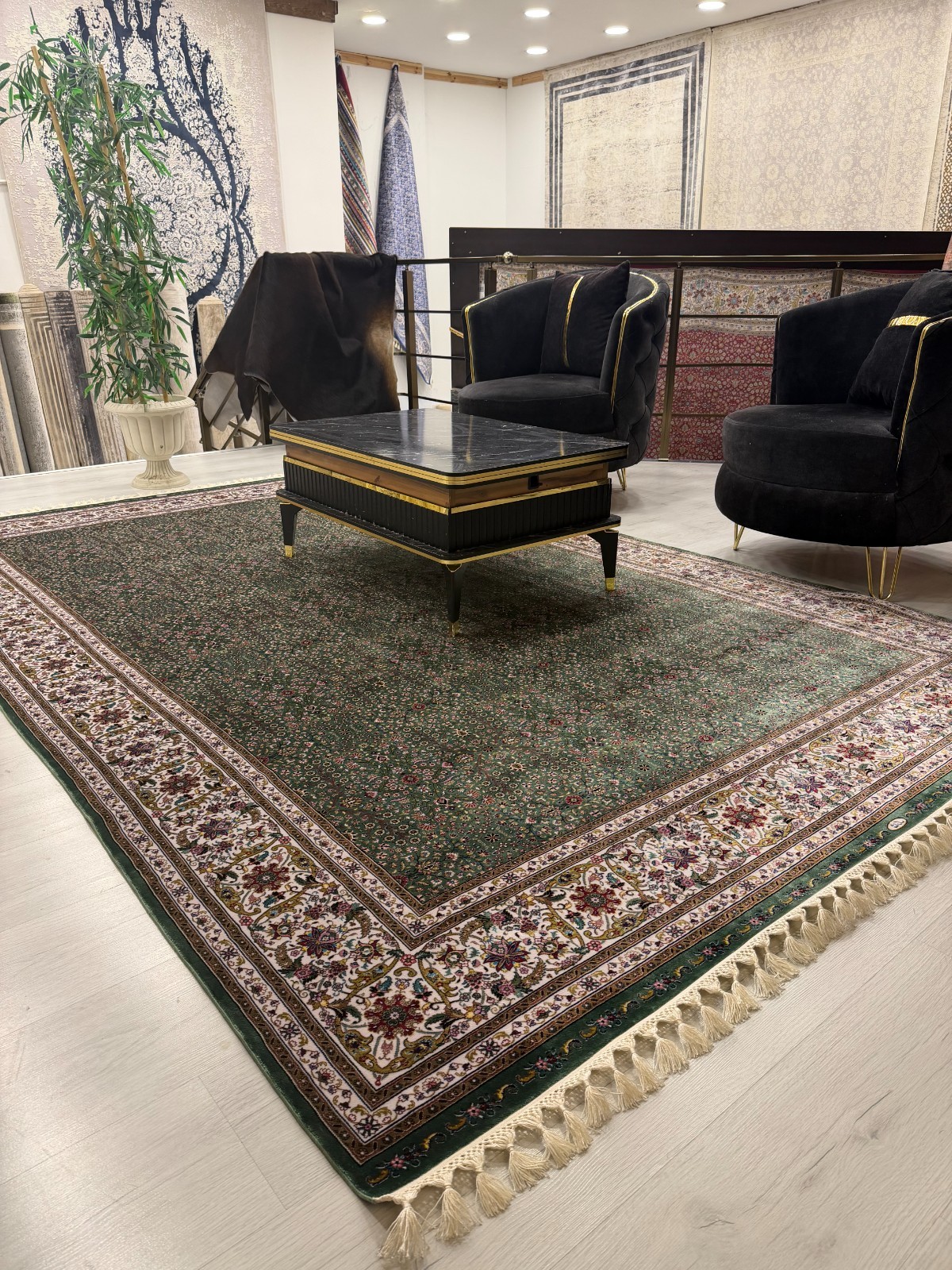Turkish Silk Rug Green Oriental Floral Area Rug 5×8 7×10 8×11 10×14 ft