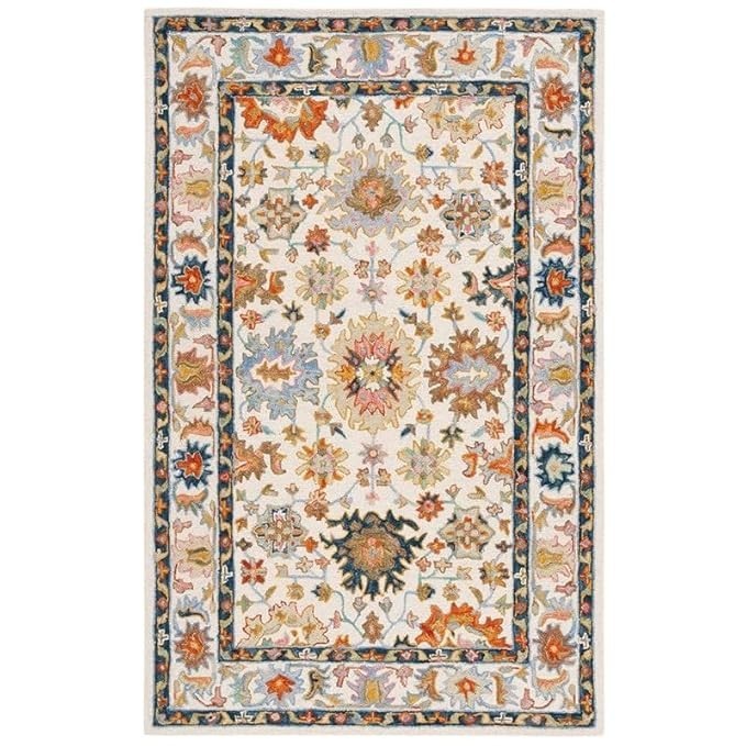 Handmade PremiumANAYA Collection Woollen Rug Loop Pile Floral Hand Tufted Carpet