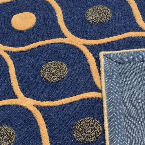 Blue Hand Tufted Wool Rug, Wool Carpet Abstract Handmade Wool Area Rug Room