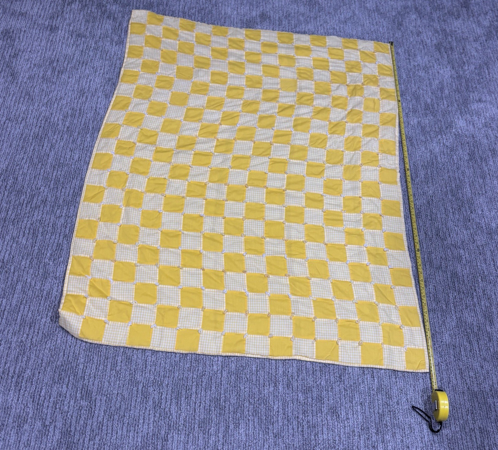 Vintage French Quilt Patchwork stitch Yellow White Blanket