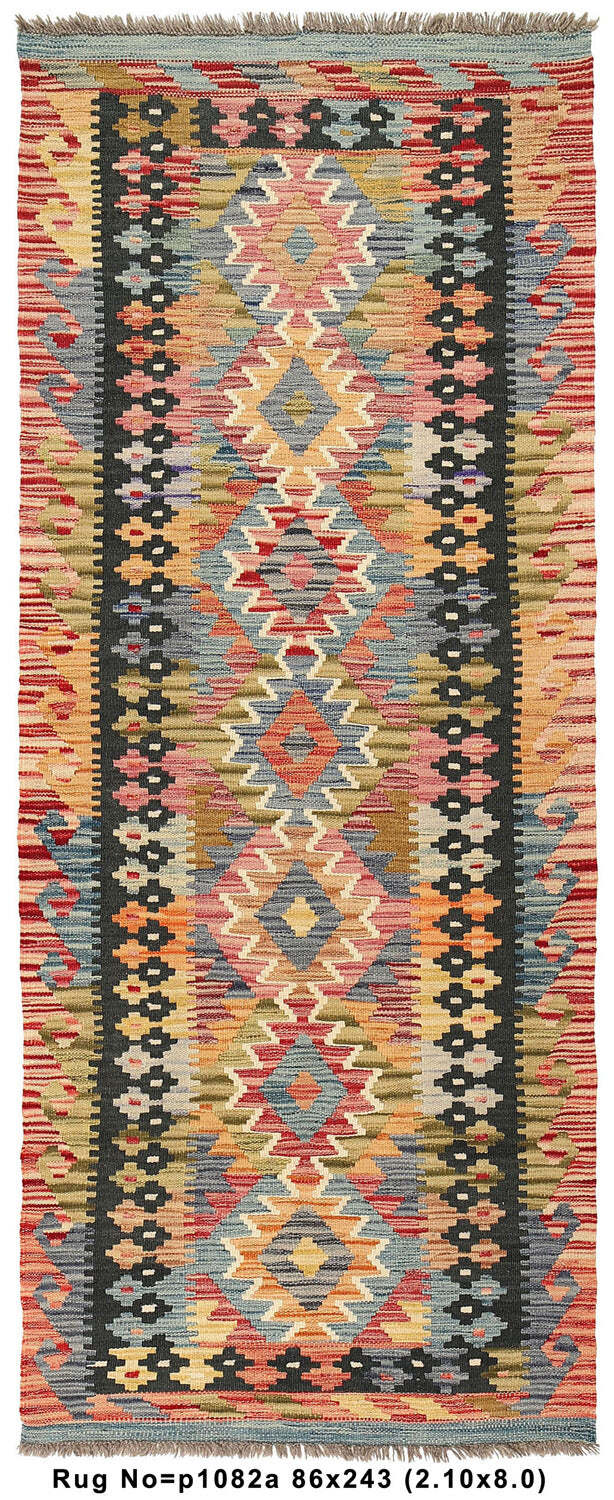 8′ Foot (2.10.8.0) RUNNER Wool Handmade Kilim Flat Weave Rug #P1082