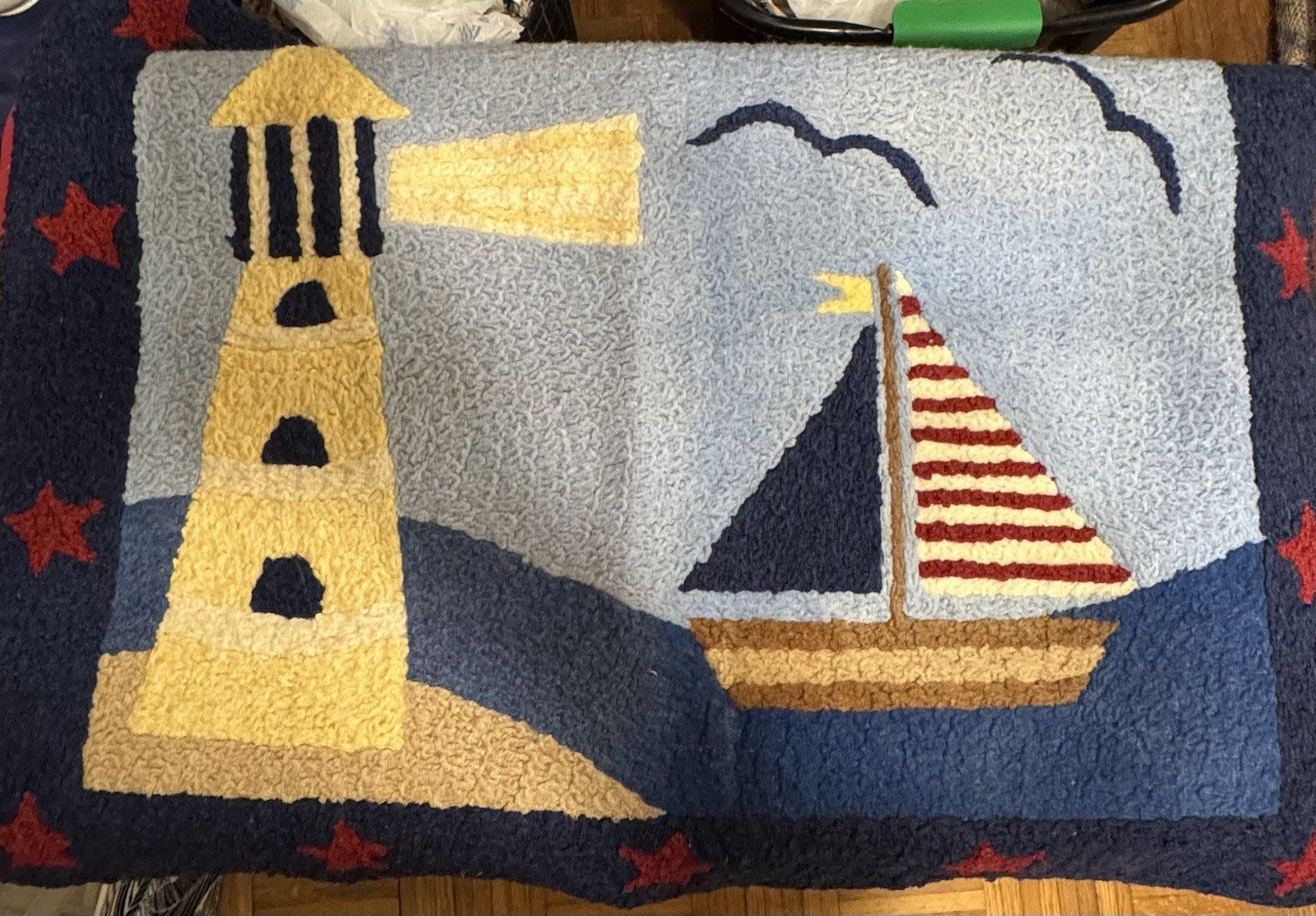 C. Murray Costal Nautical Lighthouse & Sailboat Hand-Hooked Wool Rug 38.75×29.5