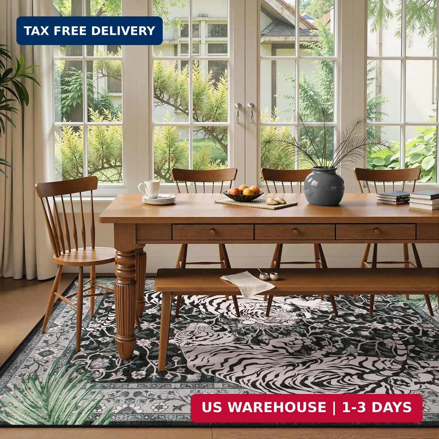 Moynesa Tiger 5×7 Area Rugs, Boho Washable Rugs for Living Room, Vintage Soft Di