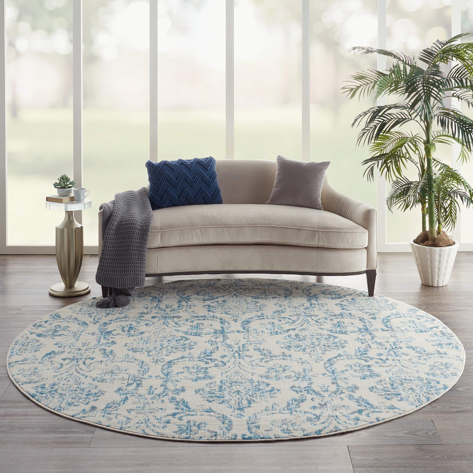Nourison Home Jubilant Ivory Blue 8′ x Round Area Rug (Round),