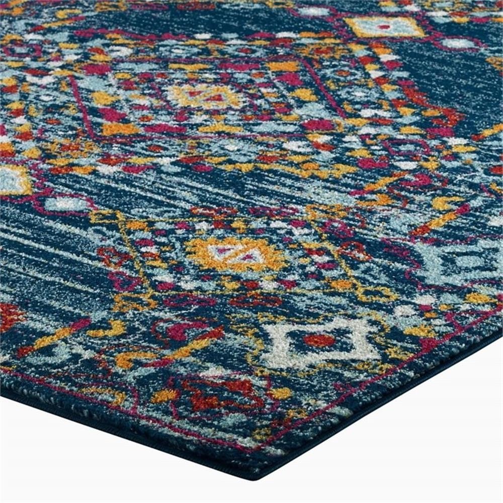 Modway Entourage 94.5×122″ Khalida Floral Lattice Area Rug – Blue/Orange/Yellow