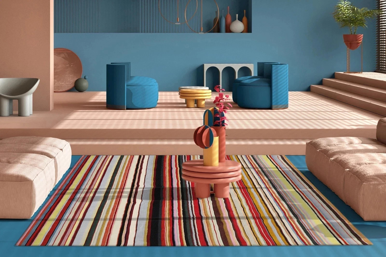 Hand Tufted Wool Multicolor Striped Rug 8×10 Large Area Handmade Modern Carpet.