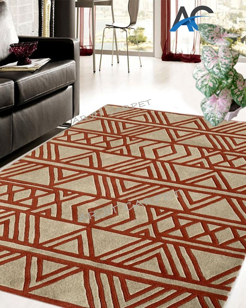 Hand-Tufted Wool Rug- Geometric Tribal Pattern Area Carpet Living Room Rug
