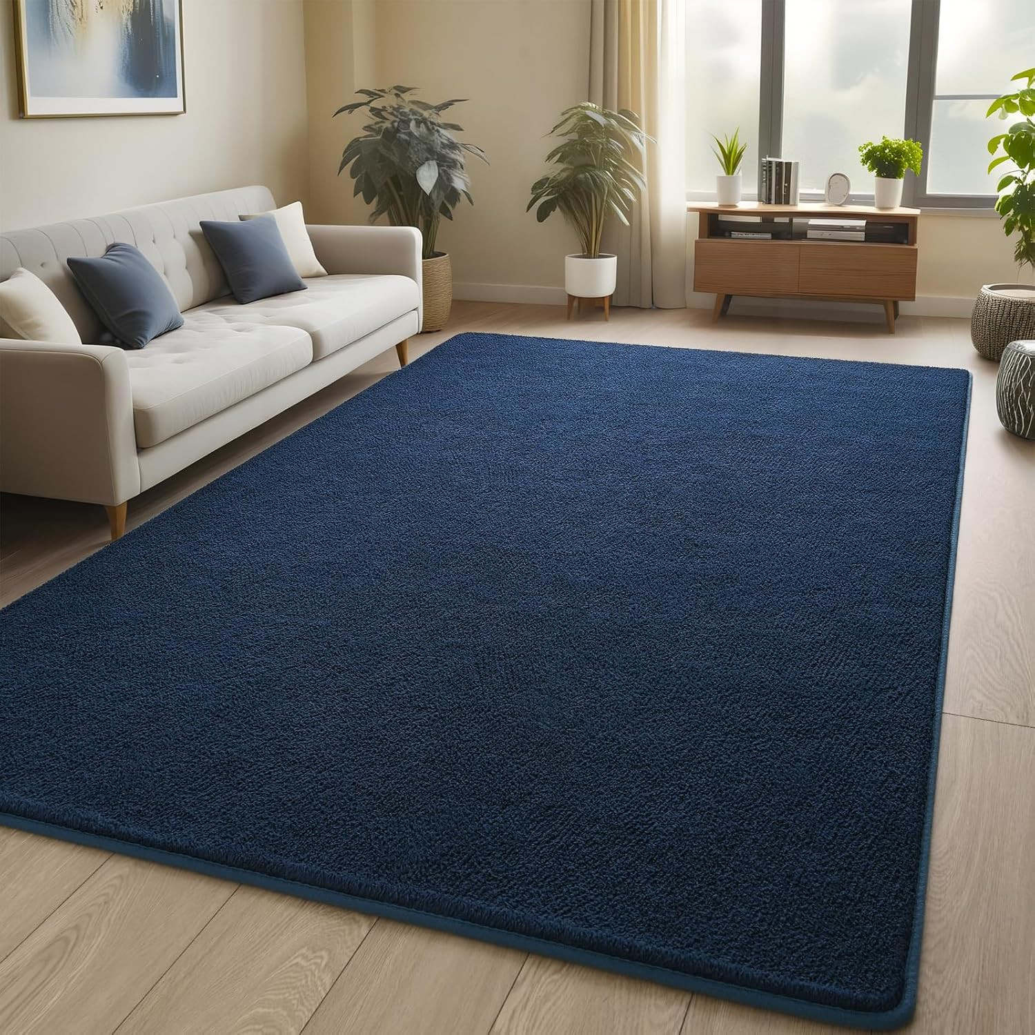 Navy Blue 6×9 Memory Foam Area Rug – Soft Modern Carpet for Home Decor