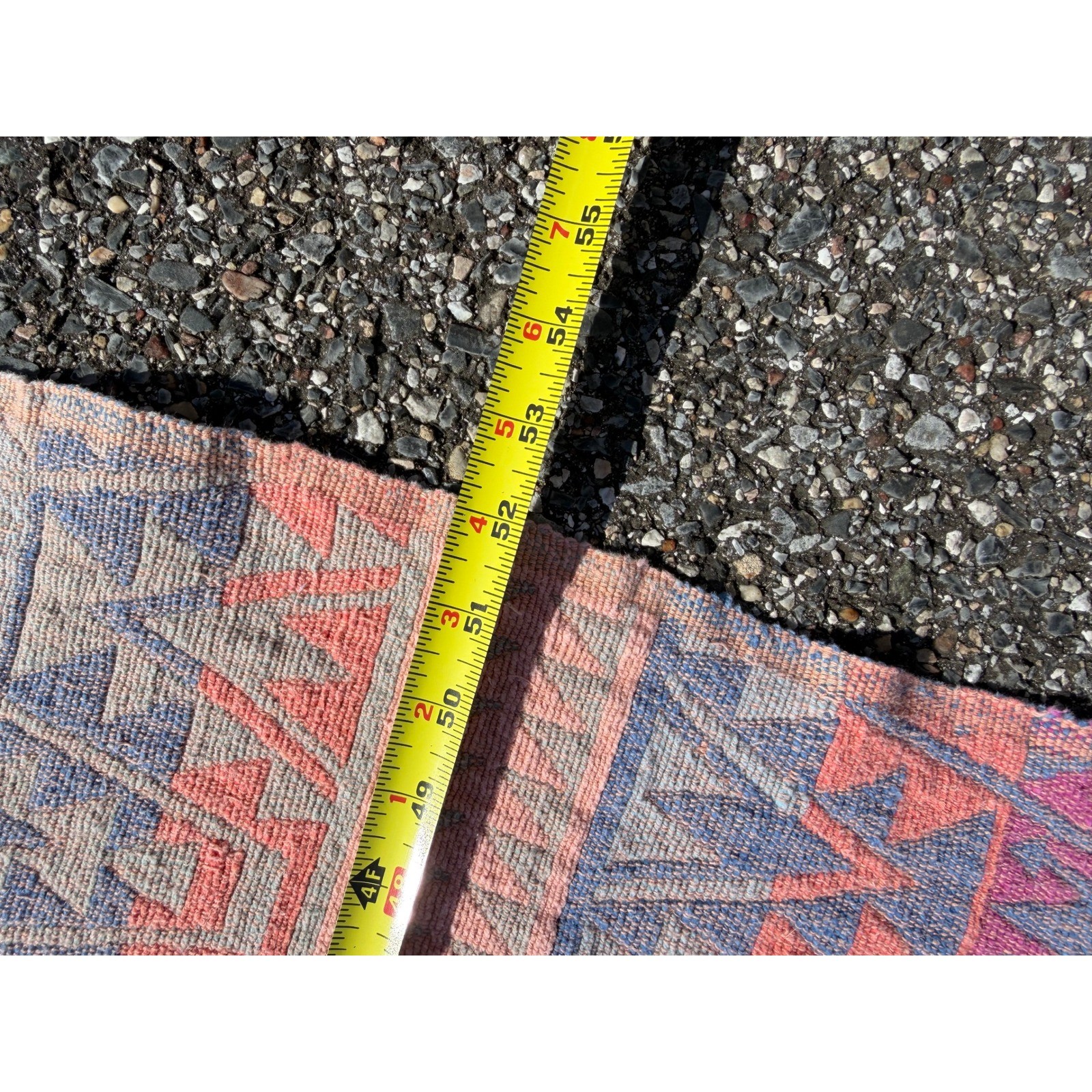 Vintage Southwestern Kilim Rug Pink Blue Geometric Tribal Flatweave 4×7 Fringe