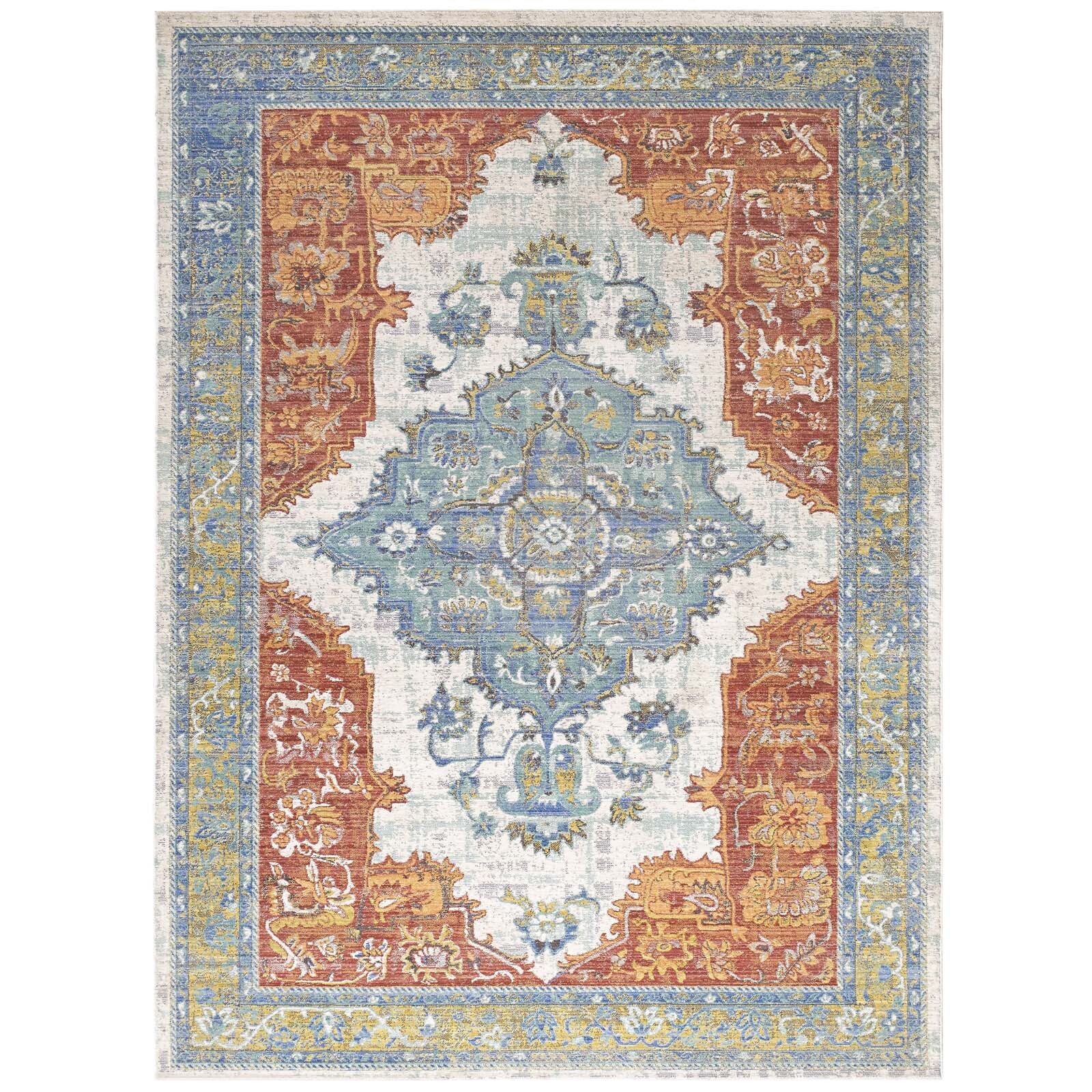Modway Southwestern Aztec Tribal Distressed Vintage 5×8 Area Rug in Multicolored