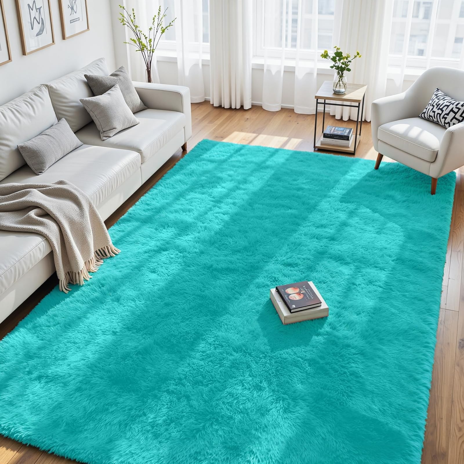 Oriannal Turquoise Rug 6’x9′ Fluffy Area Carpet