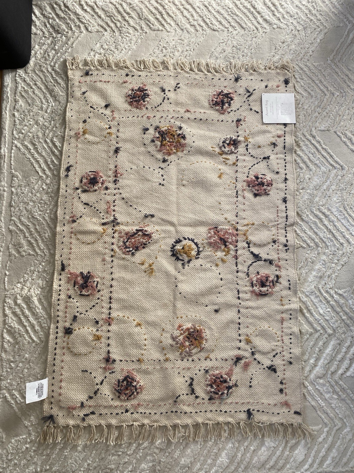 NWT Anthro-style Embroidered Floral Cotton Accent Rug 27”x42”