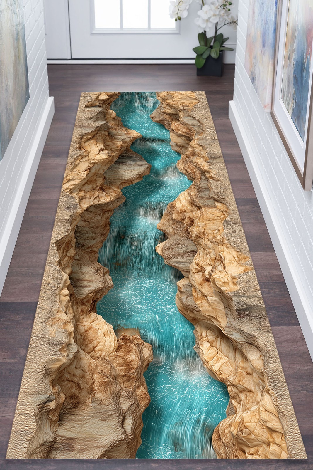 3D Waterfall Runner Rug, Canyon Runner Rug, 3D Canyon Runner Rug, Huge Crack Rug