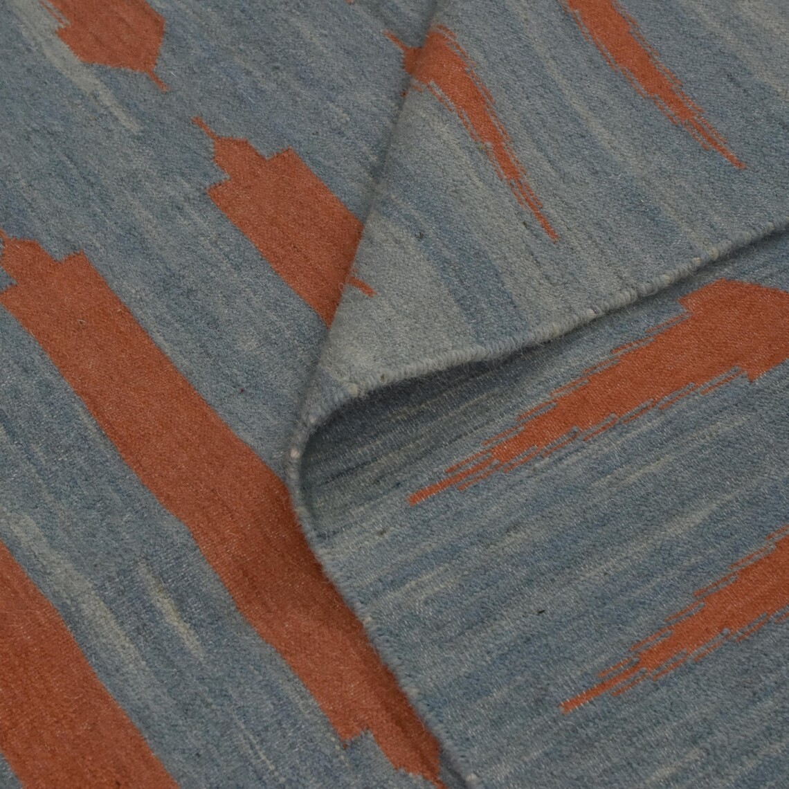 Modern Wool Kilim Rug 4×6 Handmade Blue Orange Flatweave Area Rug Free Shipping