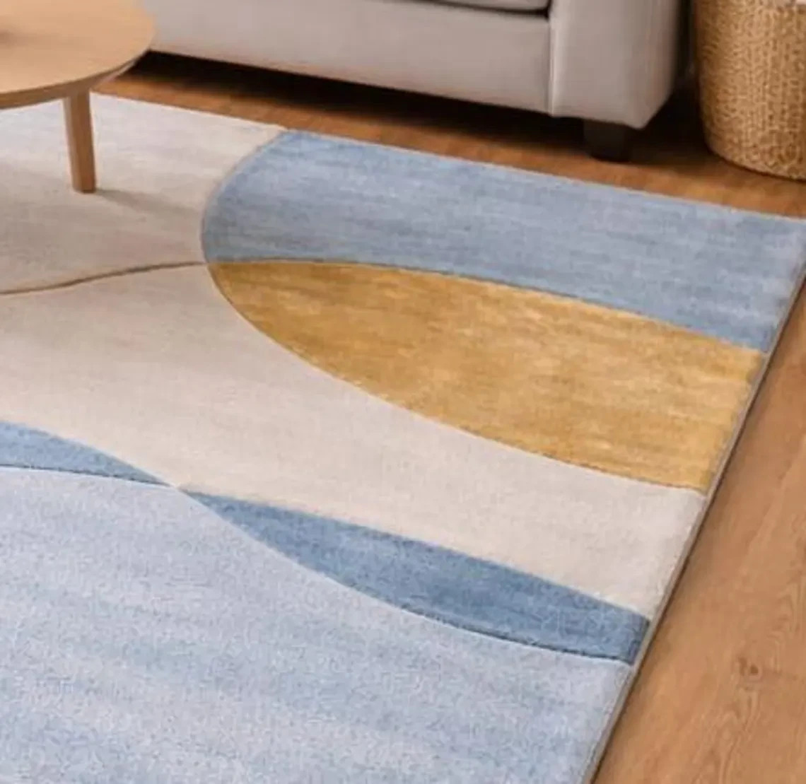 Hand Tufted Wool Area Rug Modern Abstract Blue Grey Geometric Living Room Carpet