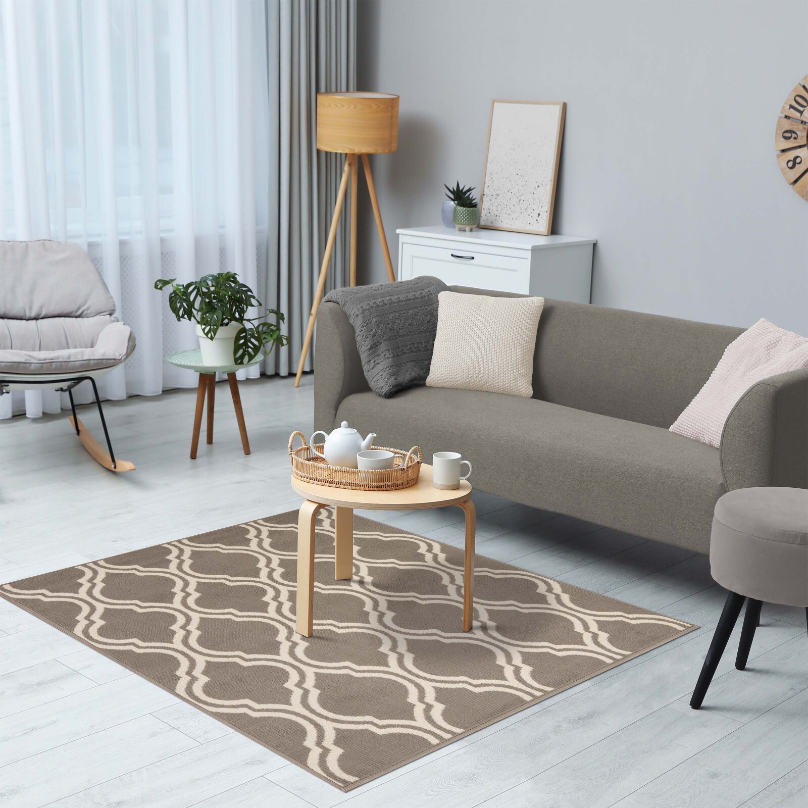 Contemporary Ornamental Double Trellis Runner Stain Resistant Indoor Area Rug