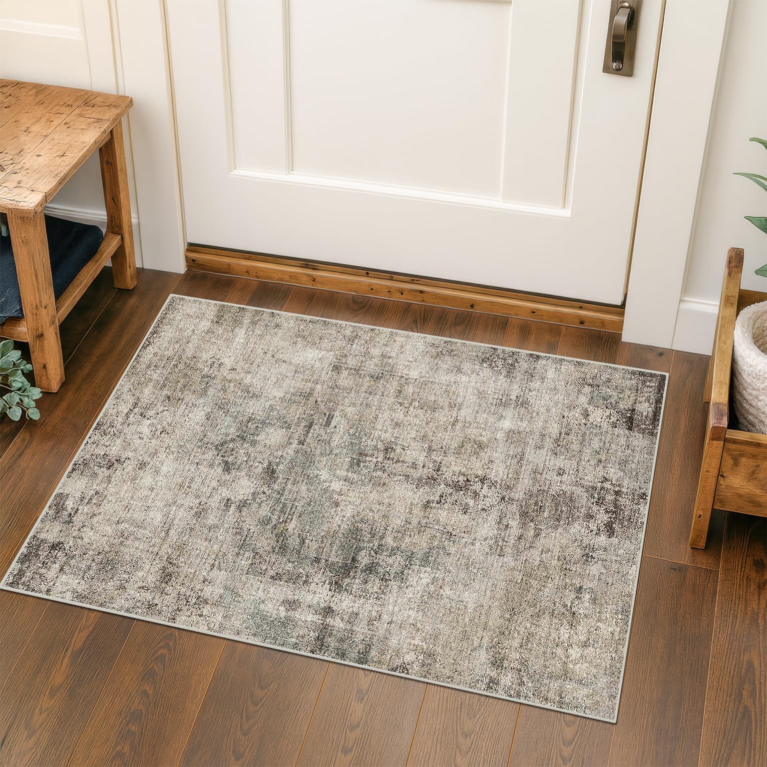 2×3 Indoor Entry Rug Taupe Brown Abstract Medallion Washable Low Pile Non Slip