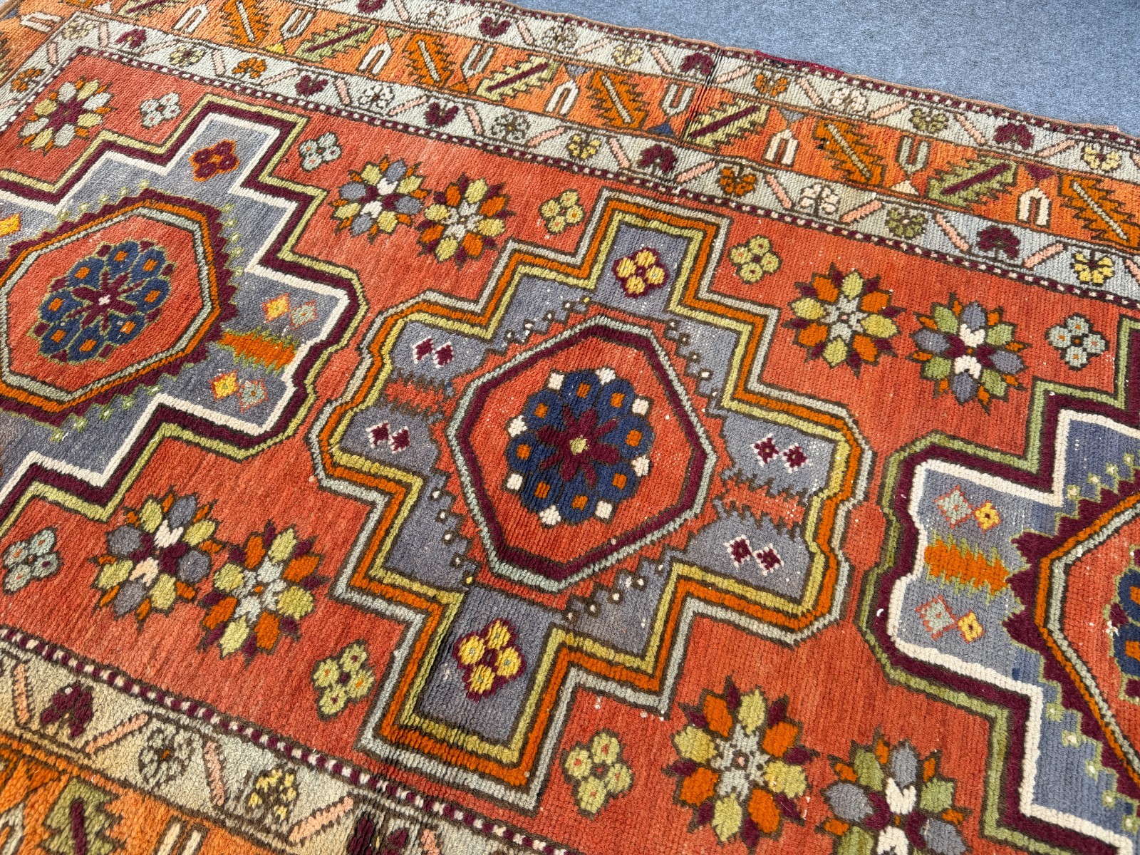 Vintage Caucasian Rug 4×7 Handmade Wool Rug Geometric Tribal Medallion Kazak Rug